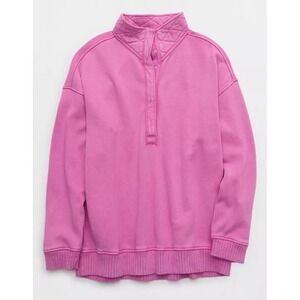 Aerie Quilted Snap-Neck Sweatshirt Pink Small/Petite New With Tags